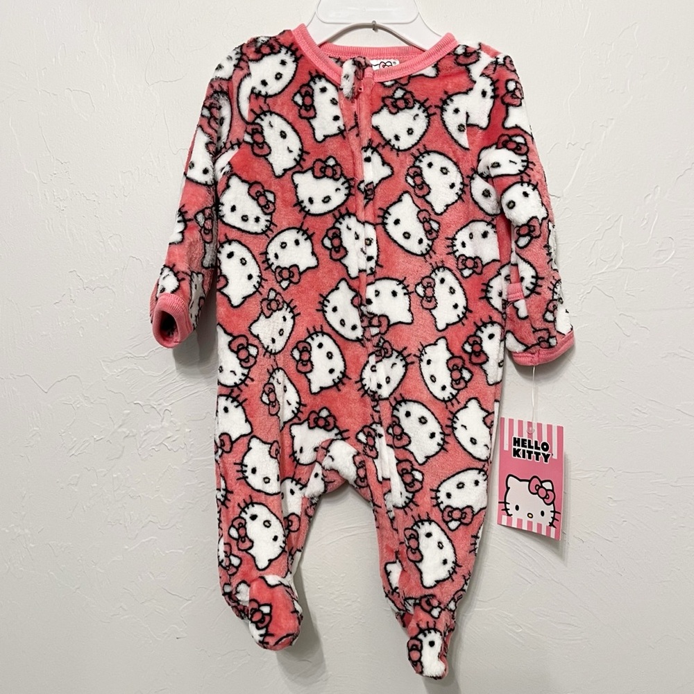 🌸 Hello Kitty Pink Baby Girl Footie Soft Fleece Pajamas Size 0-3 Months